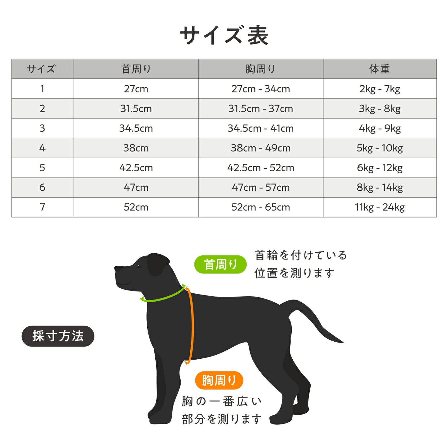 ハーネス サイズ表