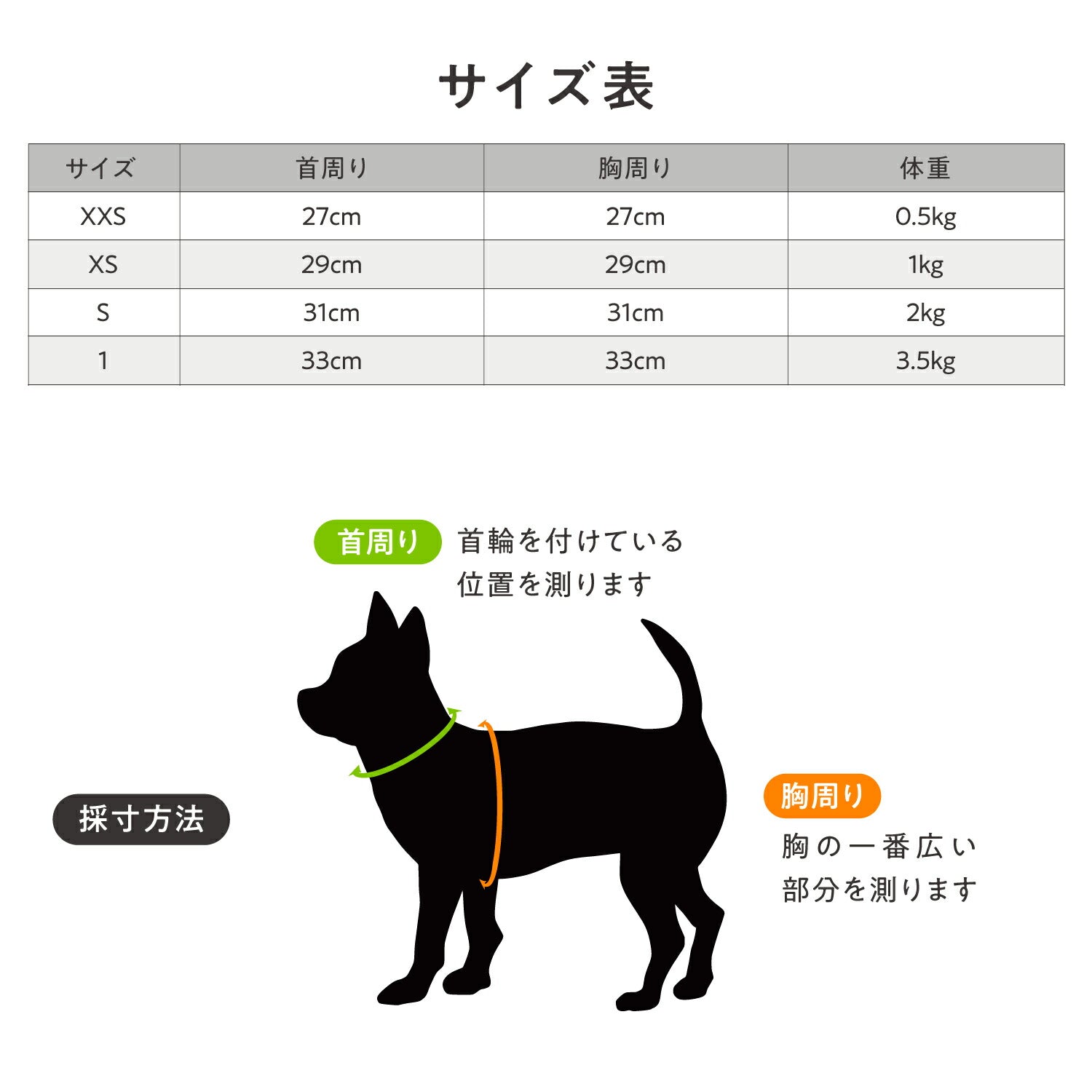ミニ ハーネス サイズ表